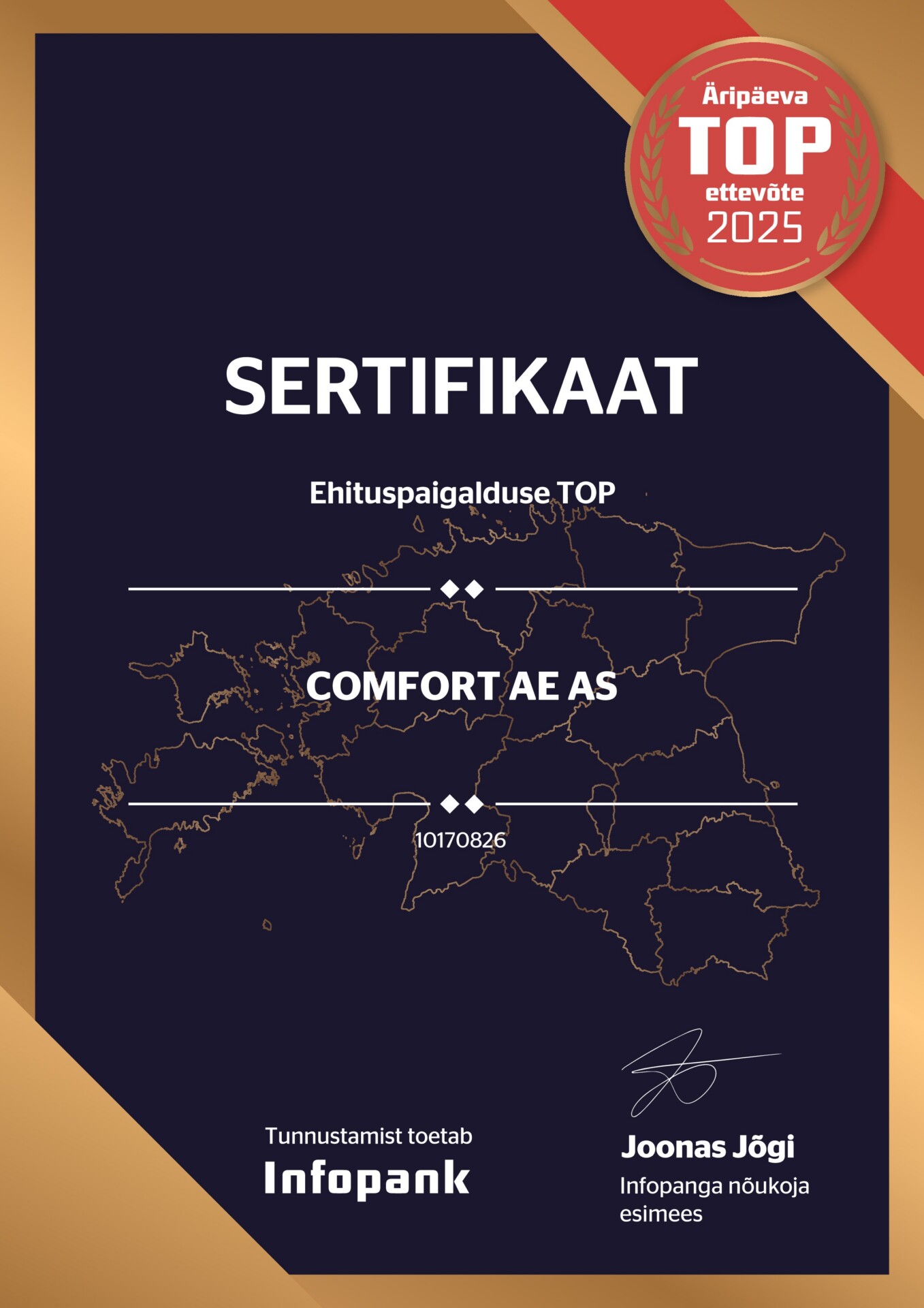 COMFORT AE AS 10170826 Aripaeva TOP 2025 Sertifikaat EE - Comfort